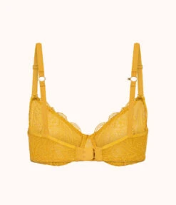 The Unlined Lace Bra: Turmeric -KIKIO Underwear Shop 7 product flat back unlined lace bra turmeric