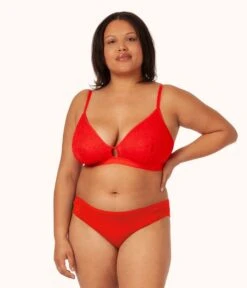 The Palm Lace Bikini: Tomato Red -KIKIO Underwear Shop on model front palm lace bikini tomato 7a578d14 28a1 4c7d b52a eefd435f81eb
