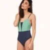 The V One Piece: Mint/Navy -KIKIO Underwear Shop on model front1 v one piece mint navy 1ac59ef7 757b 4a70 8f86 ad373f799b0a