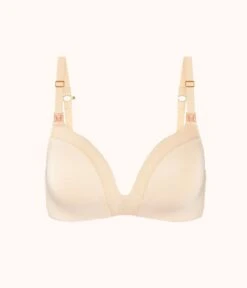 The No-Wire Nursing Bra: Toasted Almond -KIKIO Underwear Shop product flat front no wire maternity toasted almond fdde6592 b4da 458d 822e 1ec1b9e00866