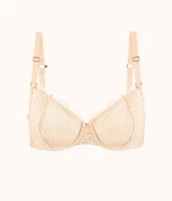 The Unlined Lace Bra: Toasted Almond -KIKIO Underwear Shop product flat front palm lace unlined bra toasted almond 88cd5263 ad89 405d b86e 9cff3305c7c1