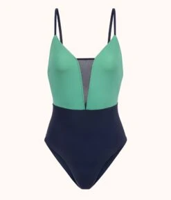 The V One Piece: Mint/Navy -KIKIO Underwear Shop product flat front v one piece navy mint 1ed7ed23 e089 490e b384 9778b1e2885e